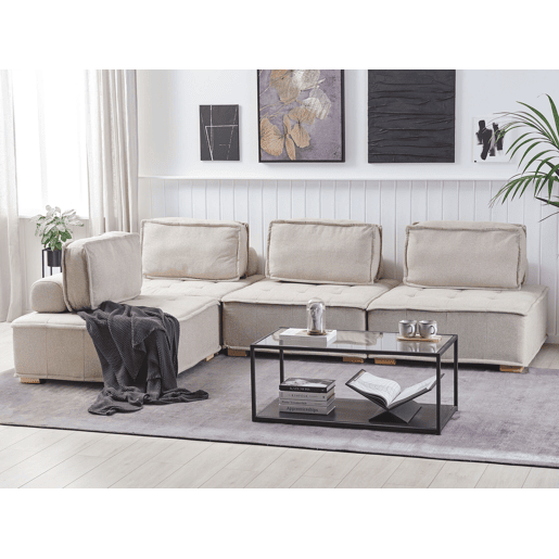 Sofá de canto modular TIBRO Tecido Creme claro 4 lugares à direita