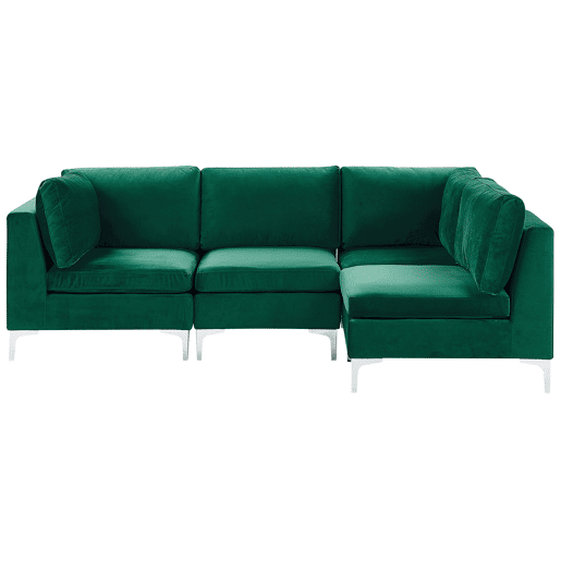 Sofá de canto modular EVJA Veludo Verde 4 lugares à esquerda Sofá de canto modular EVJA Veludo Verde 4 lugares à esquerda