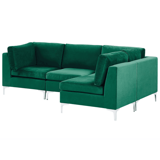 Sofá de canto modular EVJA Veludo Verde 4 lugares à esquerda Sofá de canto modular EVJA Veludo Verde 4 lugares à esquerda