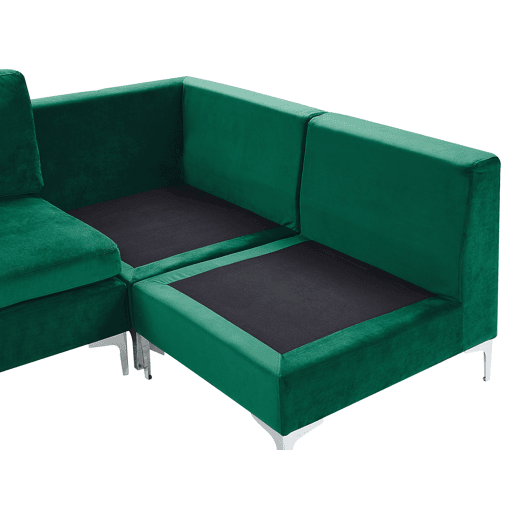 Sofá de canto modular EVJA Veludo Verde 4 lugares à esquerda Sofá de canto modular EVJA Veludo Verde 4 lugares à esquerda