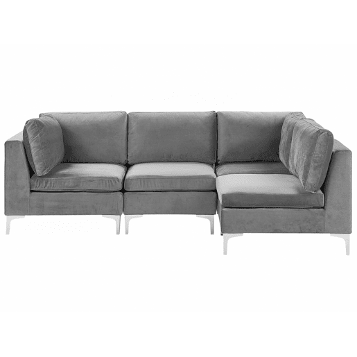 Sofá de canto modular EVJA Veludo Cinzento 4 lugares à esquerda