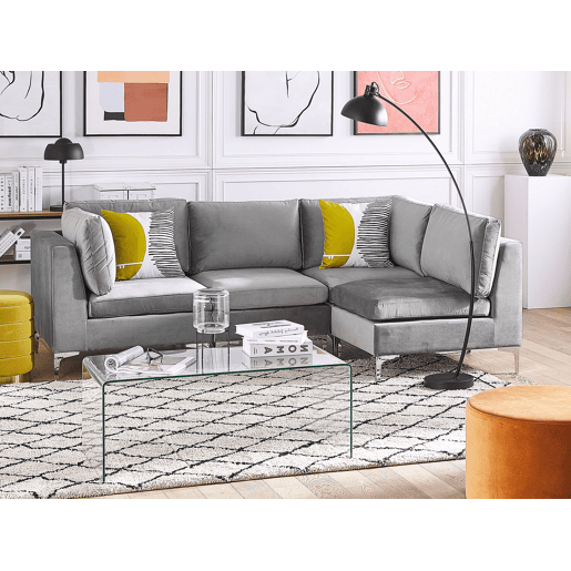 Sofá de canto modular EVJA Veludo Cinzento 4 lugares à esquerda