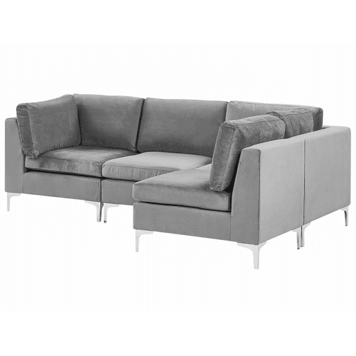 Sofá de canto modular EVJA Veludo Cinzento 4 lugares à esquerda