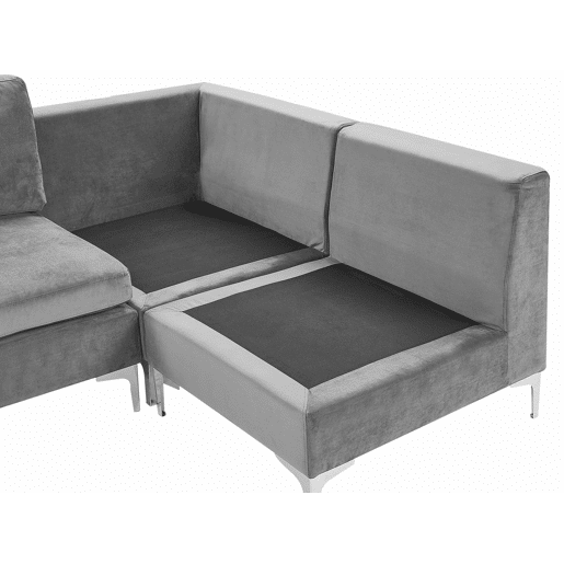 Sofá de canto modular EVJA Veludo Cinzento 4 lugares à esquerda