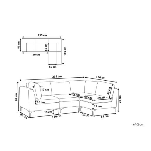 Sofá de canto modular EVJA Veludo Cinzento 4 lugares à esquerda