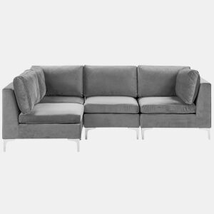 Sofá de canto modular EVJA Veludo Cinzento 4 lugares à direita