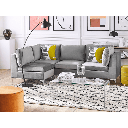 Sofá de canto modular EVJA Veludo Cinzento 4 lugares à direita
