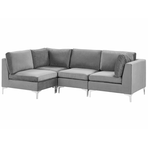 Sofá de canto modular EVJA Veludo Cinzento 4 lugares à direita