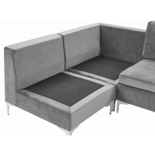 Sofá de canto modular EVJA Veludo Cinzento 4 lugares à direita