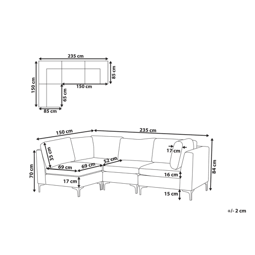 Sofá de canto modular EVJA Veludo Cinzento 4 lugares à direita