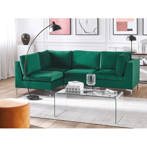 Sofá de canto modular EVJA Veludo Verde 4 lugares à direita