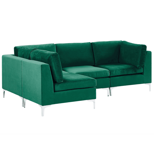 Sofá de canto modular EVJA Veludo Verde 4 lugares à direita