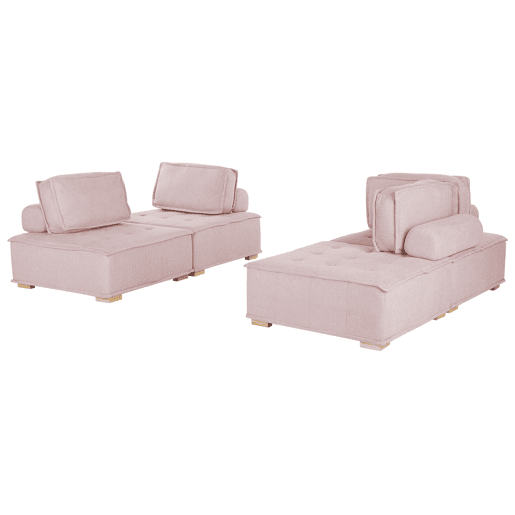 Conjunto de sala de estar modular TIBRO Tecido Rosa 4 lugares