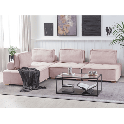 Sofá de canto modular TIBRO Tecido Rosa 4 lugares à direita