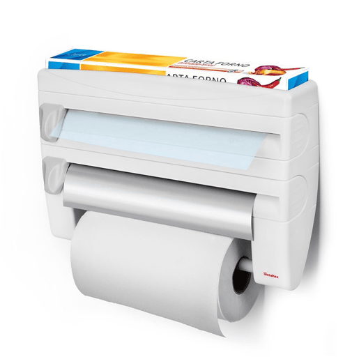 Dispensador de rolos de cozinha Metaltex ROLL&ROLL. Acabamento em plástico. Cor branca