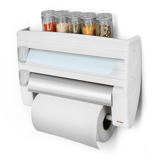 Dispensador de rolos de cozinha Metaltex ROLL&ROLL. Acabamento em plástico. Cor branca