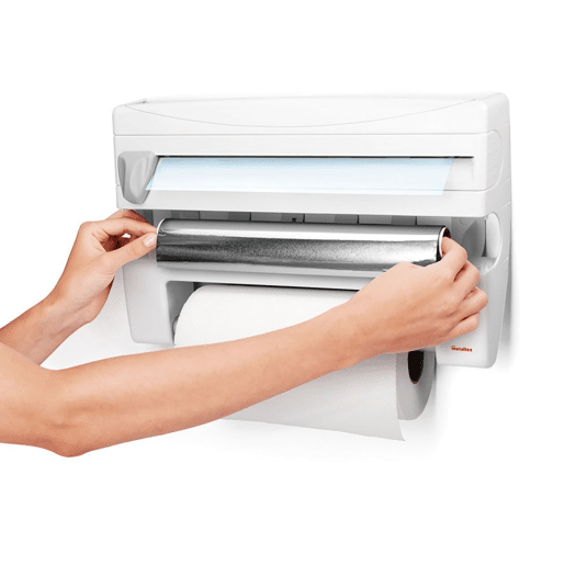 Dispensador de rolos de cozinha Metaltex ROLL&ROLL. Acabamento em plástico. Cor branca