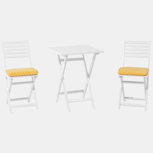 Conjunto de varanda com almofadas Dobrável FIJI Madeira de acácia Branco