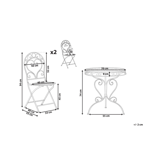 Conjunto de varanda Dobrável ALBINIA Metal Rosa