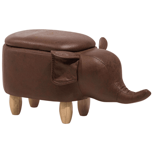 Tamborete animal com arrumação ELEPHANT Pele sintética Castanho escuro