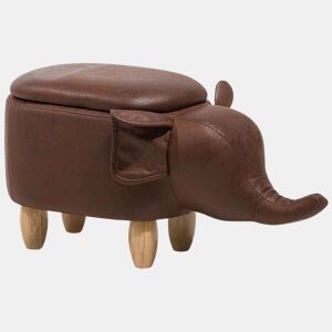 Tamborete animal com arrumação ELEPHANT Pele sintética Castanho escuro