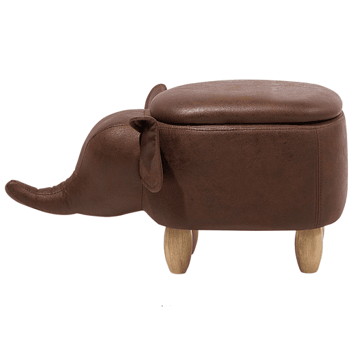 Tamborete animal com arrumação ELEPHANT Pele sintética Castanho escuro