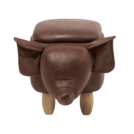 Tamborete animal com arrumação ELEPHANT Pele sintética Castanho escuro