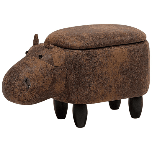Tamborete animal com arrumação HIPPO Pele sintética Castanho