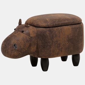 Tamborete animal com arrumação HIPPO Pele sintética Castanho
