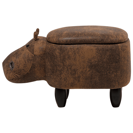 Tamborete animal com arrumação HIPPO Pele sintética Castanho