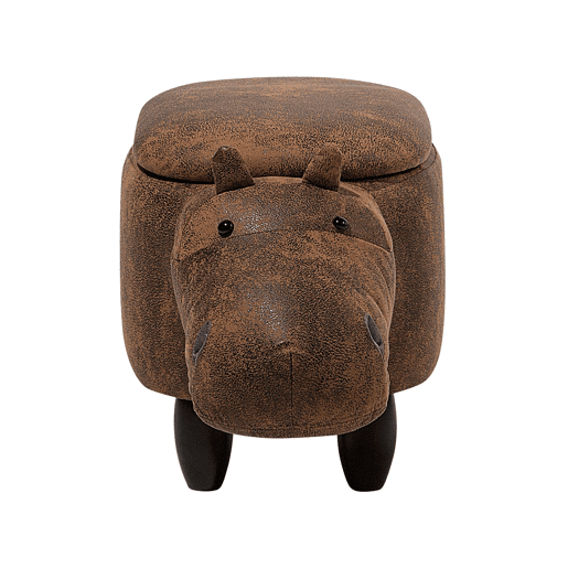 Tamborete animal com arrumação HIPPO Pele sintética Castanho