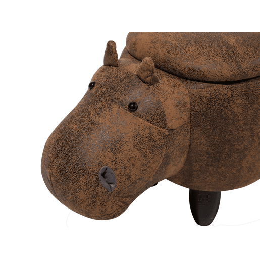 Tamborete animal com arrumação HIPPO Pele sintética Castanho