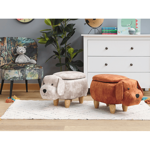 Tamborete animal com arrumação DOGGY Veludo Creme