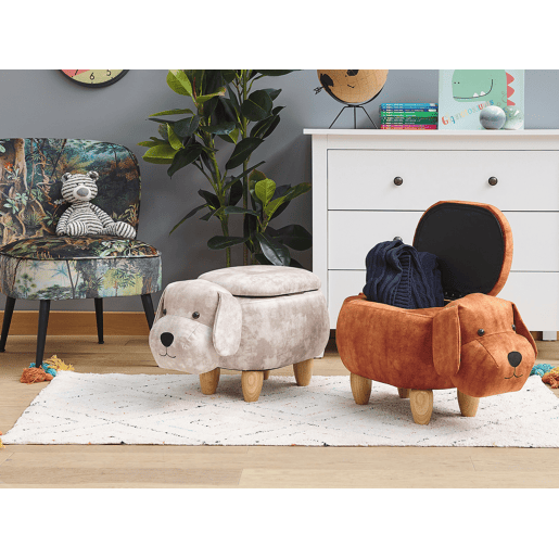 Tamborete animal com arrumação DOGGY Veludo Creme