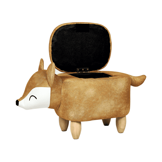 Tamborete animal com arrumação FOX Veludo Laranja