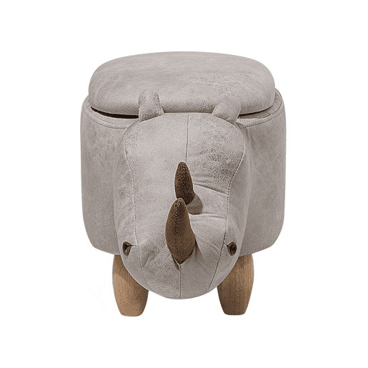 Tamborete animal com arrumação RHINO Pele sintética Cinzento claro
