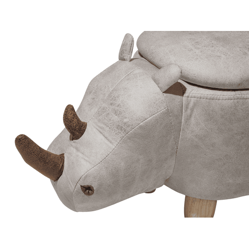 Tamborete animal com arrumação RHINO Pele sintética Cinzento claro