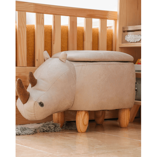 Tamborete animal com arrumação RHINO Pele sintética Cinzento claro