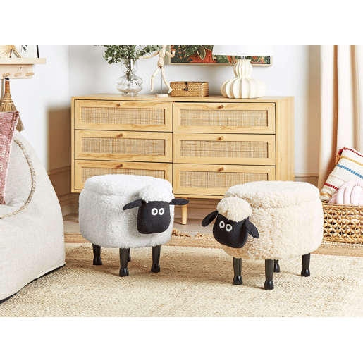Tamborete animal com arrumação SHEEP Tecido Branco
