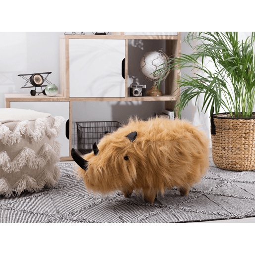 Tamborete animal WOOLLY Imitação de pele Cor de areia