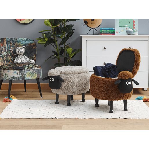 Tamborete animal com arrumação SHEEP Tecido Cinzento