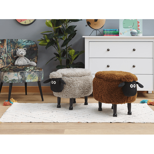 Tamborete animal com arrumação SHEEP Tecido Cinzento