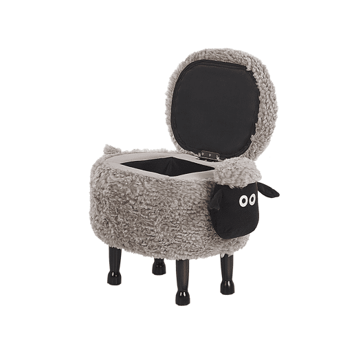 Tamborete animal com arrumação SHEEP Tecido Cinzento