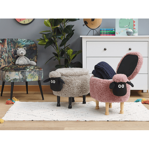 Tamborete animal com arrumação SHEEP Tecido Rosa