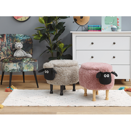 Tamborete animal com arrumação SHEEP Tecido Rosa