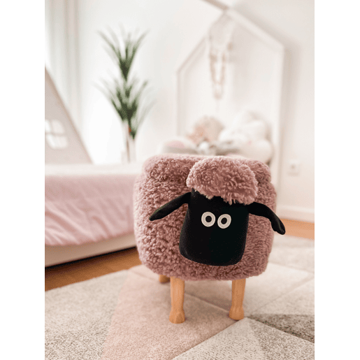 Tamborete animal com arrumação SHEEP Tecido Rosa