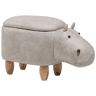 Tamborete animal com arrumação HIPPO Pele sintética Cinzento claro