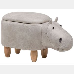 Tamborete animal com arrumação HIPPO Pele sintética Cinzento claro