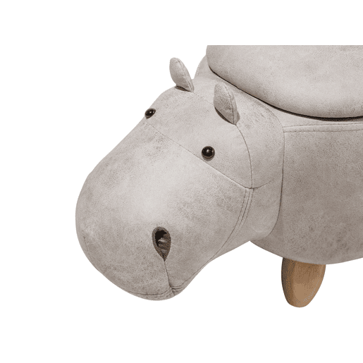 Tamborete animal com arrumação HIPPO Pele sintética Cinzento claro