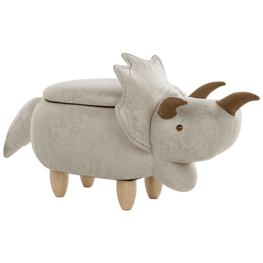 Tamborete animal com arrumação TRICERATOPS Tecido Cinzento claro